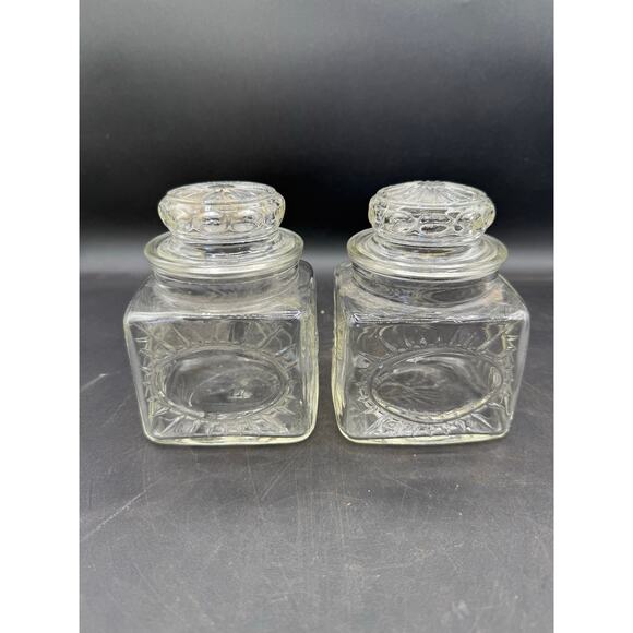 Vintage Square Sunburst Lidded Glass Vanity Jars - Set of 2 - Picture 7 of 8